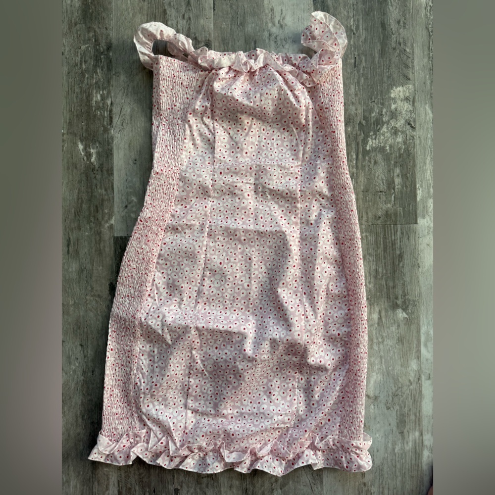 Pink Floral Strapless Dress